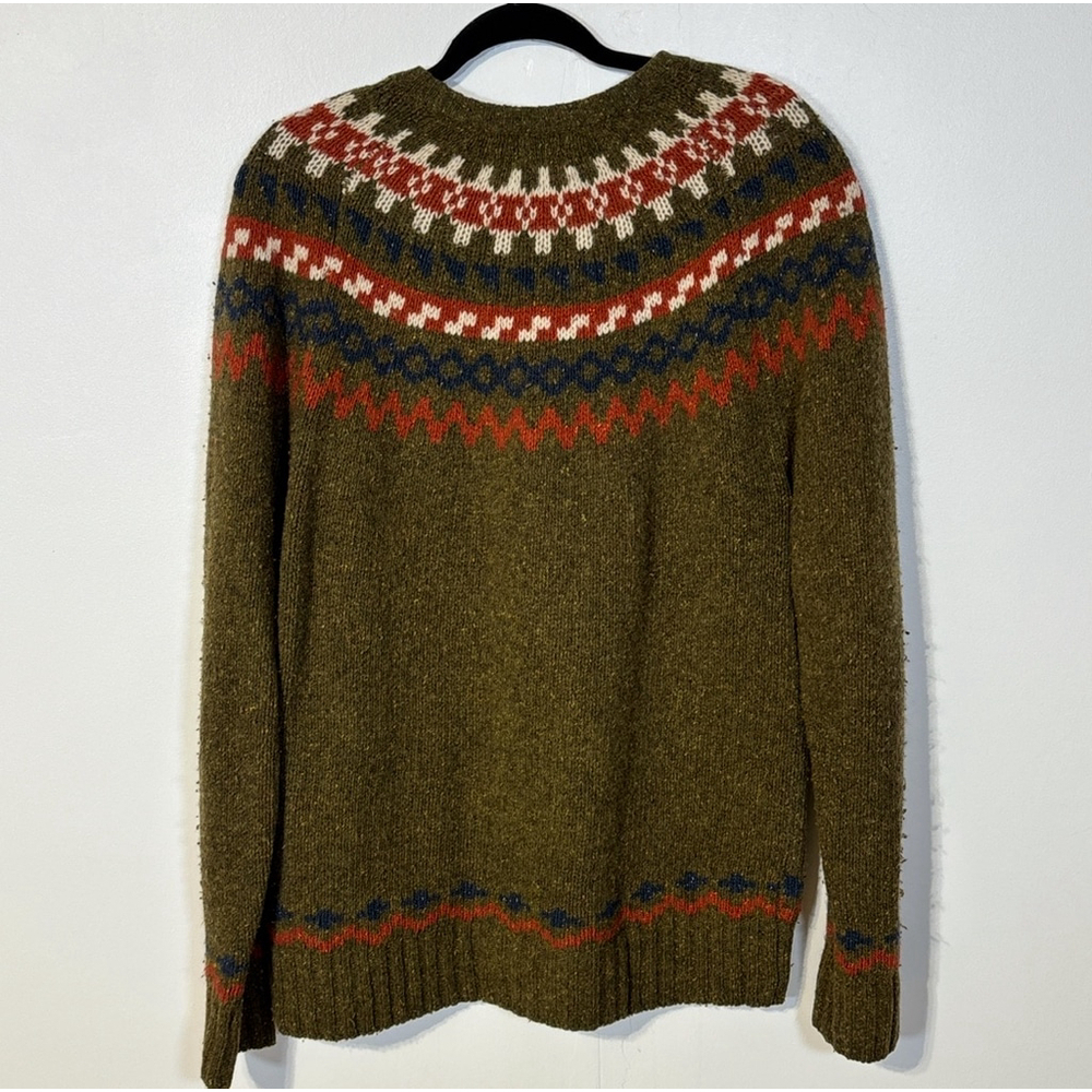 McNeal Lambswool Sweater Men’s Size Medium Green Orange Aztec Fair Isle Crewneck - Picture 6 of 15